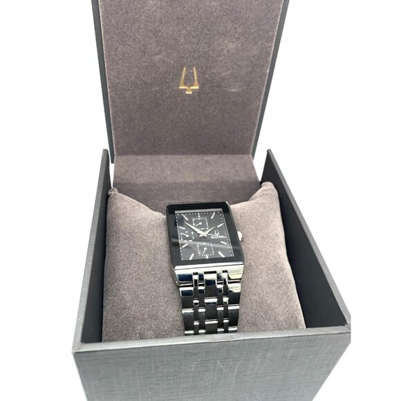 Bulova Men's Watch 96C150 Quartz Tank Black Dial Silver Stainless Steel 31x45mm - Picture 3 of 14